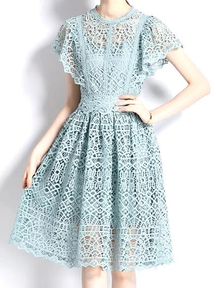 Fabulous O Neck A Line Lace Slim Dress