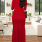 Fabulous Rhinestones Mock Neck Split Hem Red Maxi Dress
