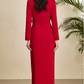 Fabulous Square Collar Slit Slim Flower Decor Long Sleeve Red Party Dress