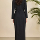 Fabulous Square Collar Slit Slim Flower Decor Long Sleeve Black Party Dress