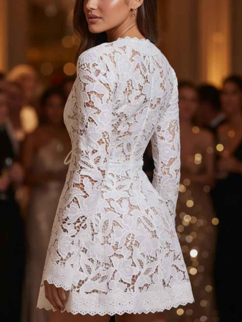 Fabulous White Lace Floral Mini Dress