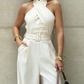Fabulous White Wide Leg Halterneck Jumpsuit With Belt