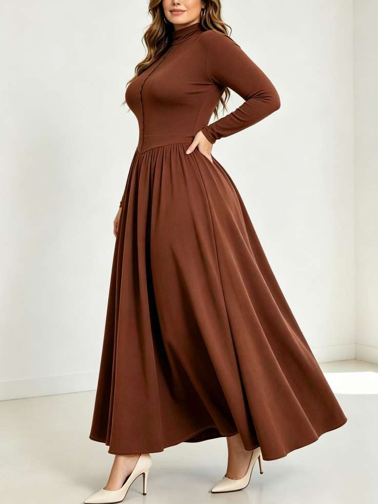 Fashionable Long Sleeve Plus Solid Maxi Dress