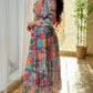 Fashionable Pleated Printed Long Sleeve Swing Dress
