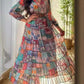 Fashionable Pleated Printed Long Sleeve Swing Dress