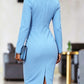 Fashionable V Neck Sequin Split Hem Blue Dress