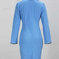 Fashionable V Neck Sequin Split Hem Blue Dress