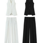 Formal Style Long Vest Sleeveless Blazer WIth Wide Leg Pants Set