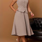 Formal Style V Neck Button Up A Line Skirt Set