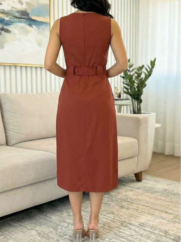 Formal Wear Sleeveless Midi Brown Dress