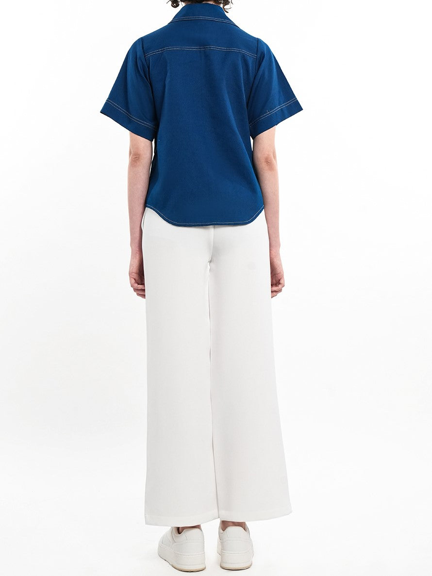 Formal Wear White And Blue Detailed Stitch Co Ord Set