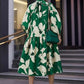 Fresh Flower Tie Wrap Stand Collar Short Sleeve Green Dress