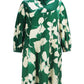 Fresh Flower Tie Wrap Stand Collar Short Sleeve Green Dress