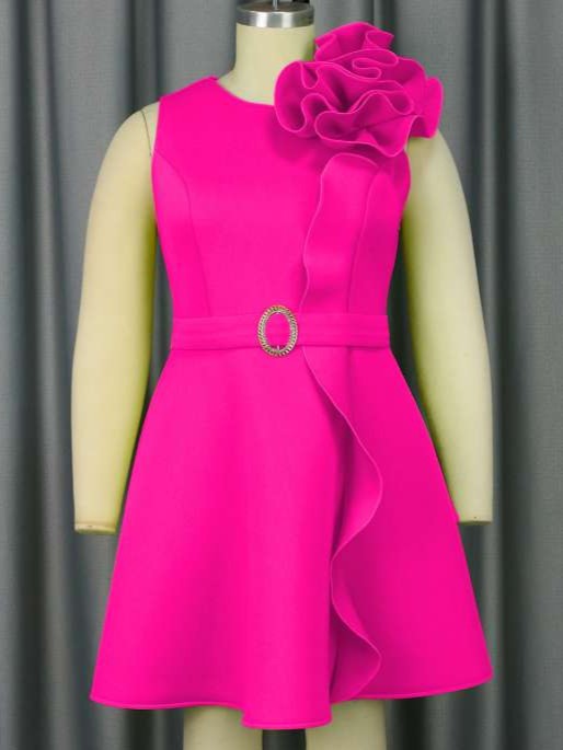 Glamorous Flower Decor High Rise Pink Sleeveless Dress
