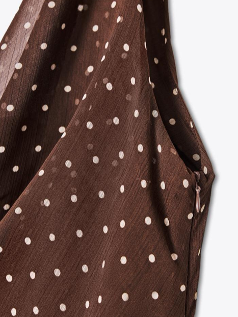 Gorgeous Brown Draped Asymetric Dot Maxi Dress