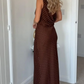 Gorgeous Brown Draped Asymetric Dot Maxi Dress