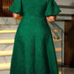 Gorgeous Carved Pattern Solid High Rise Flower Decor Green Midi Dress