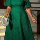 Gorgeous Carved Pattern Solid High Rise Flower Decor Green Midi Dress
