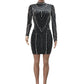 Gorgeous Rhinestones Crewneck Long Sleeve Party Mini Dress