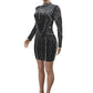 Gorgeous Rhinestones Crewneck Long Sleeve Party Mini Dress