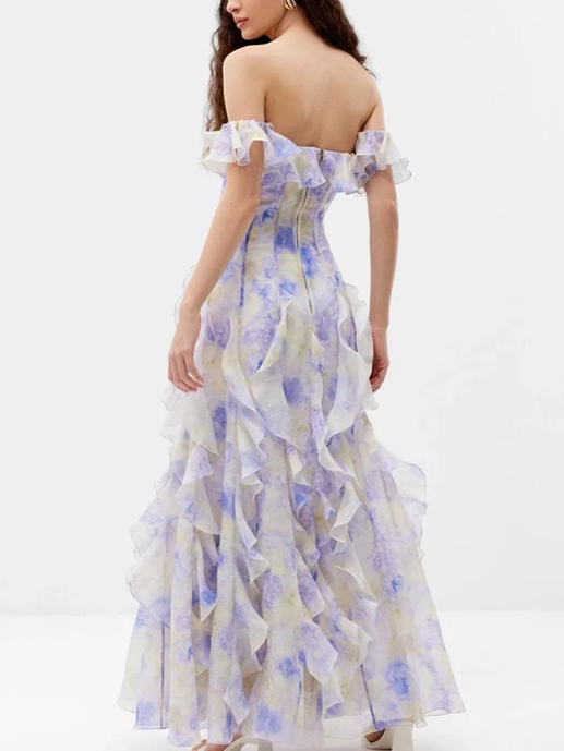 Gorgeous Ruffle Floral Frill Off Shoulder Maxi Dress