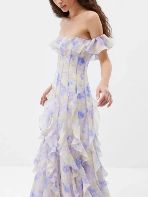 Gorgeous Ruffle Floral Frill Off Shoulder Maxi Dress