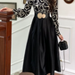 Gorgeous Satin Splicing Long Sleeve Black Printed Dress