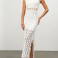 Gorgeous White Crew Neck Laser Lace Sleeveless Slit Dress