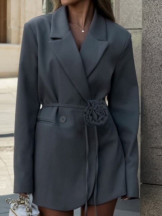 Latest Fashion Flower Decor Notch Collar Grey Blazer