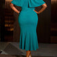 Lovely Solid Ruffle Cape Sleeve Green Dress