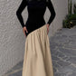 Modern Ruched Long Sleeve Contrast Color Maxi Dress