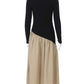 Modern Ruched Long Sleeve Contrast Color Maxi Dress