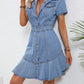 Modern Solid Shirt Collar Denim Blue Dress