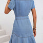 Modern Solid Shirt Collar Denim Blue Dress