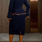 Modernist Contrast Color Ruffle Long Sleeve Blue Dress