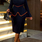 Modernist Contrast Color Ruffle Long Sleeve Blue Dress