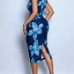 Modish Lace Panel V Neck Sleeveless Blue Midi Dress
