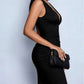 Modish Lace Panel V Neck Sleeveless Black Midi Dress