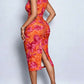 Modish Lace Panel V Neck Sleeveless Orange Midi Dress