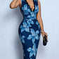Modish Lace Panel V Neck Sleeveless Blue Midi Dress