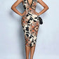 Modish Lace Panel V Neck Sleeveless Floral Print Khaki Midi Dress