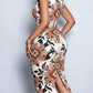 Modish Lace Panel V Neck Sleeveless Floral Print Khaki Midi Dress