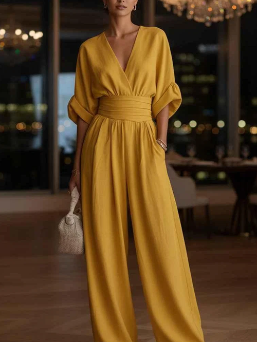 Modish Wide Leg Solid Jumpsuit With Belt