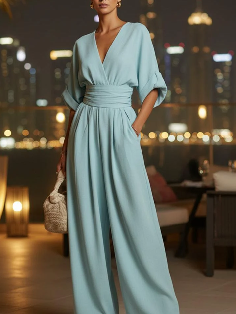 Modish Wide Leg Solid Jumpsuit With Belt