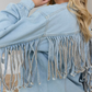 New Arrival Denim Light Washed Fringed Winter Jacket