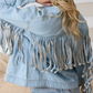 New Arrival Denim Light Washed Fringed Winter Jacket