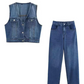 New Arrival Denim Vest Top With Pants Co ord Set
