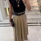 New Arrival Dual Tone Pleated Dress With Belt