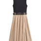 New Arrival Dual Tone Pleated Dress With Belt