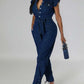 New Arrival Eyelets Denim Lace Up Sleeveless Jumpsuit